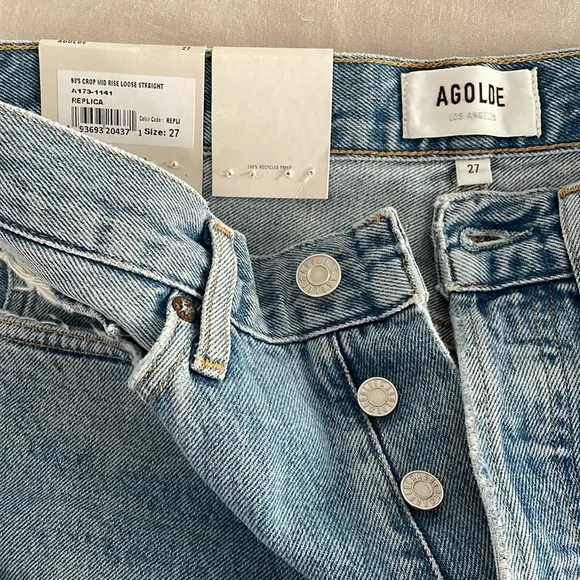 NWT Agolde 90s Crop Mid Rise Loose Straight in Replica. Size 27. - Picture 4 of 8
